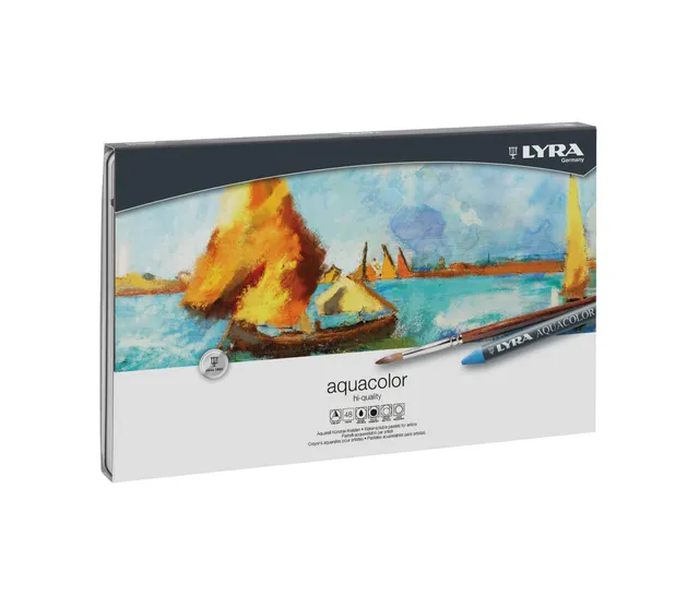 lyra-aquacolor-pastelli-a-cera-acquerellabili-confezione-metallo-48-colori image 1