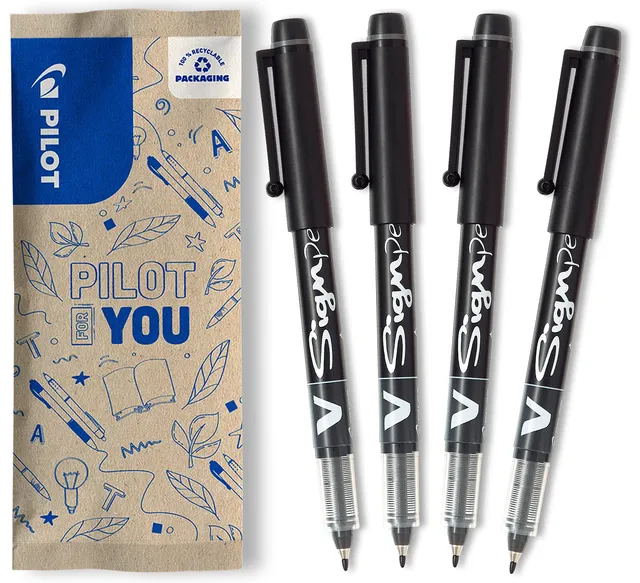 pilot-v-sign-pen-pennarello-inchiostro-liquido-nero-punta-2-mm-set-4-pezzi image 1