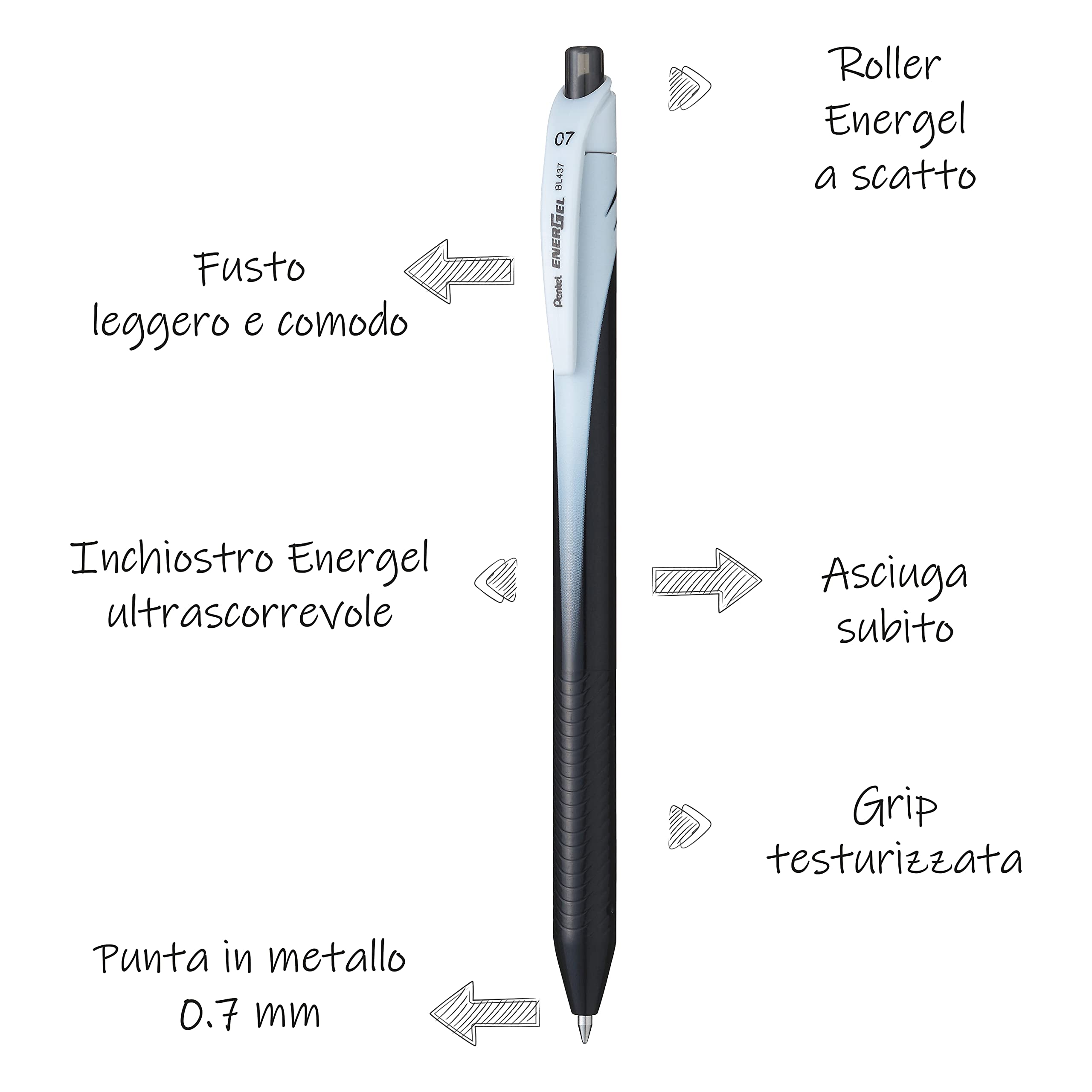 pentel-energel-slim-bl437-roller-a-scatto-0-7-mm-nero-confezione-12-pezzi image 2