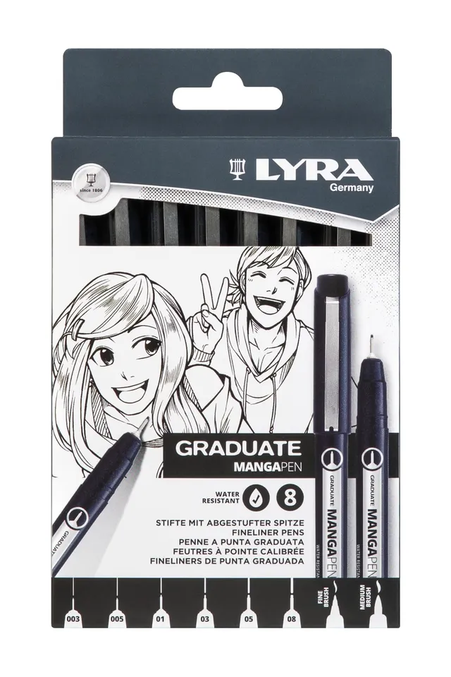lyra-graduate-mangapen-fineliner-neri-8-pz-0-17-0-65-mm-brush image 1