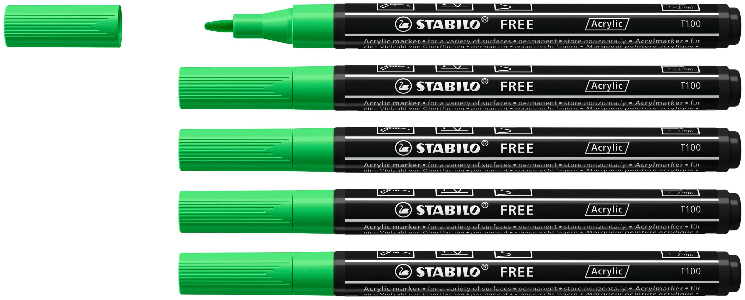 stabilo-free-acrylic-t100-marker-acrilico-1-2-mm-5-pz-verde-foglia image 1