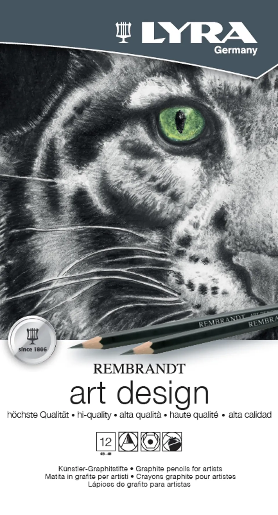 lyra-rembrandt-matite-grafite-set-12-pezzi-6b-4h-scatola-metallo image 1