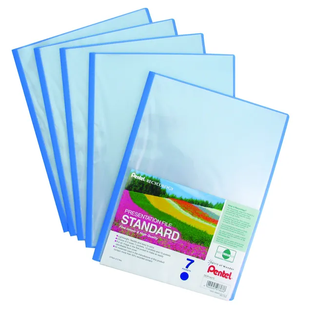 pentel-recycology-dcp1407-portalistini-a4-azzurro-7-buste-5-pezzi image 1
