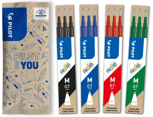 pilot-frixion-ricariche-0-7-mm-4-set-da-3-12-ricariche-nero-blu-rosso-verde image 1