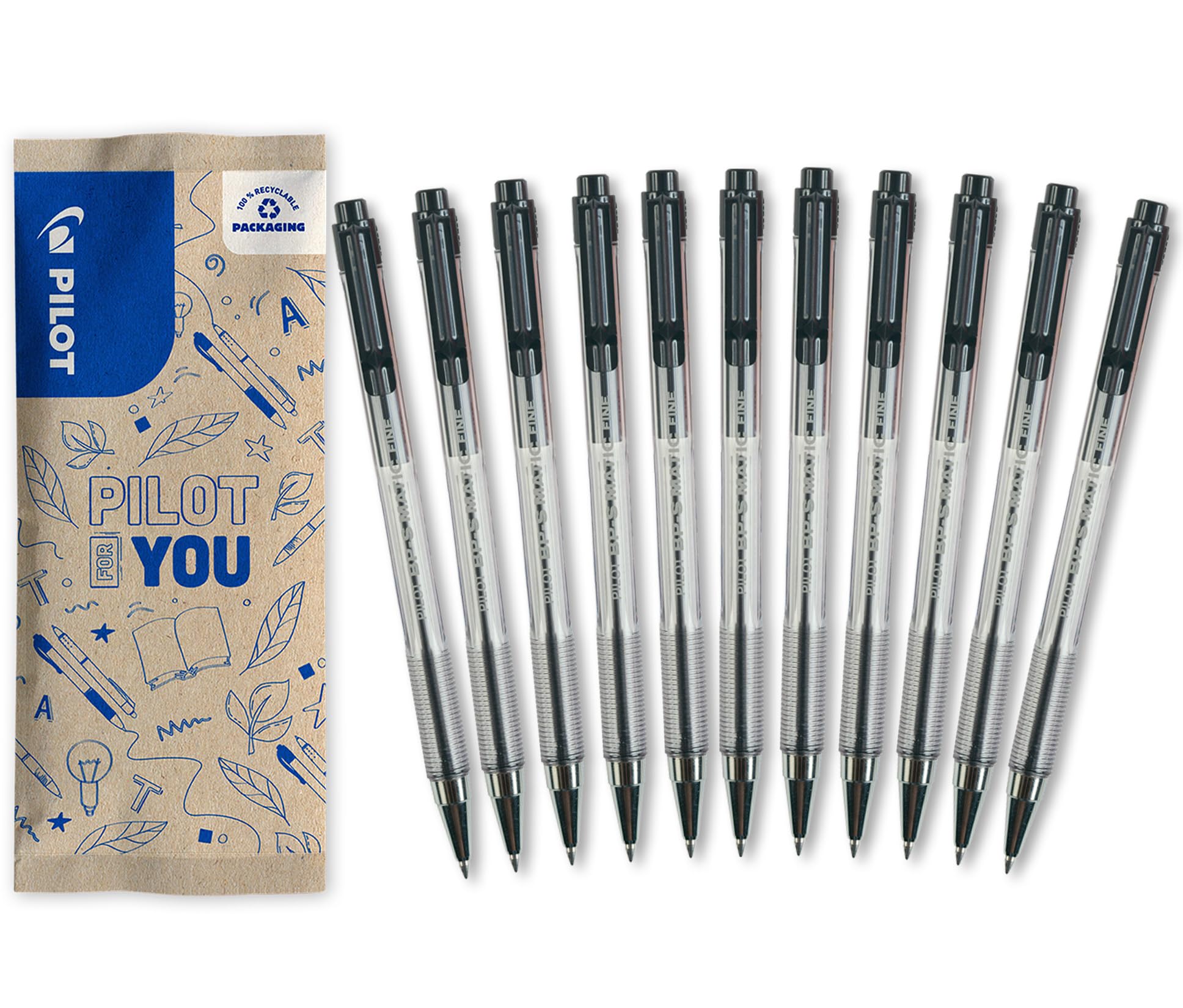 pilot-bps-matic-penna-a-sfera-retrattile-nera-punta-fine-set-10-1-omaggio image 1
