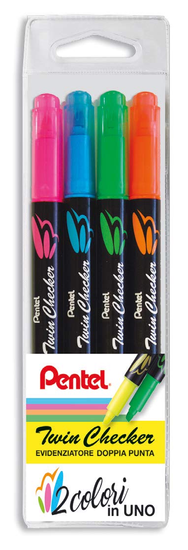 pentel-slw8-twin-checker-evidenziatore-doppia-punta-astuccio-4-pezzi image 1