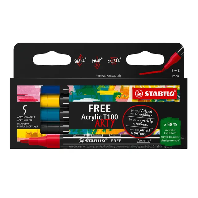 stabilo-free-acrylic-t100-marker-acrilico-punta-tonda-1-3-mm image 1