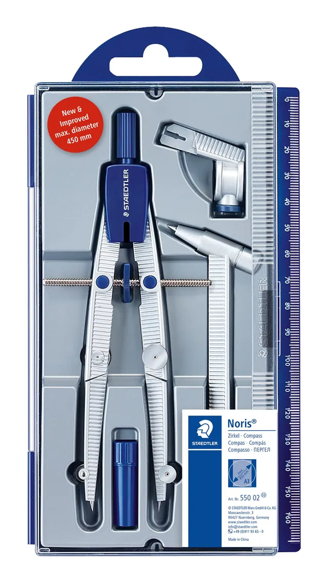 staedtler-noris-550-set-compasso-in-metallo-con-mine-e-prolunga-395-mm image 1