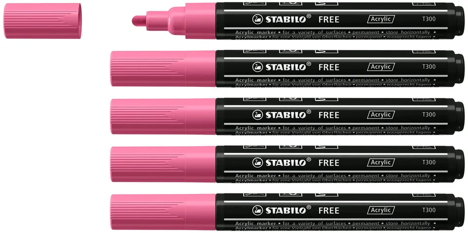 stabilo-free-acrylic-t300-marker-acrilico-punta-rotonda-2-3-mm-confezione-da-5-r image 1