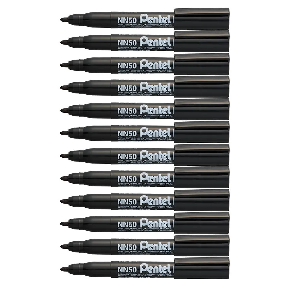 pentel-nn50-green-label-marcatore-permanente-punta-conica-nero-confezione-12-pz image 1