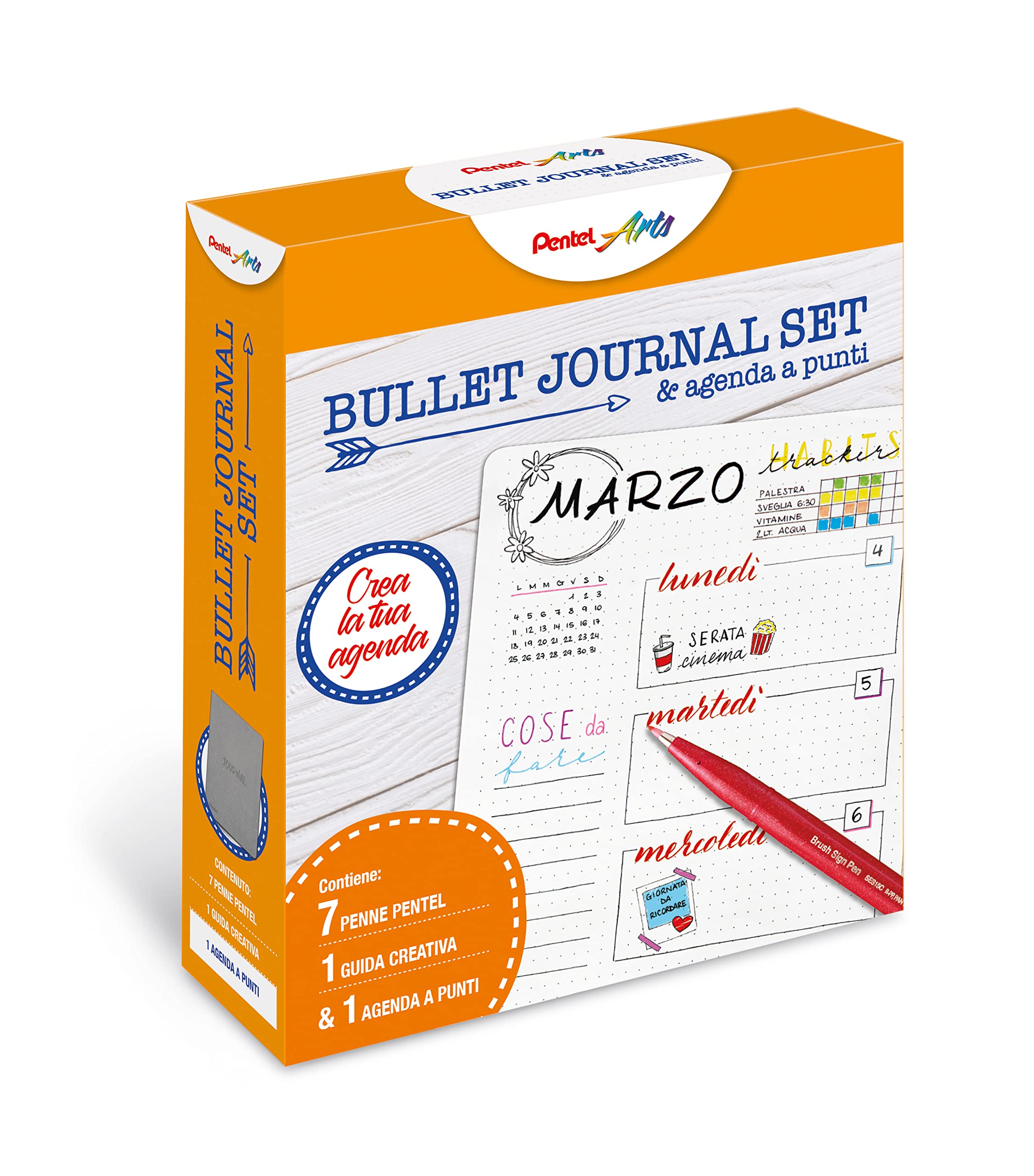 pentel-bullet-journal-set-agenda-puntinata-7-penne-e-guida-creativa image 1