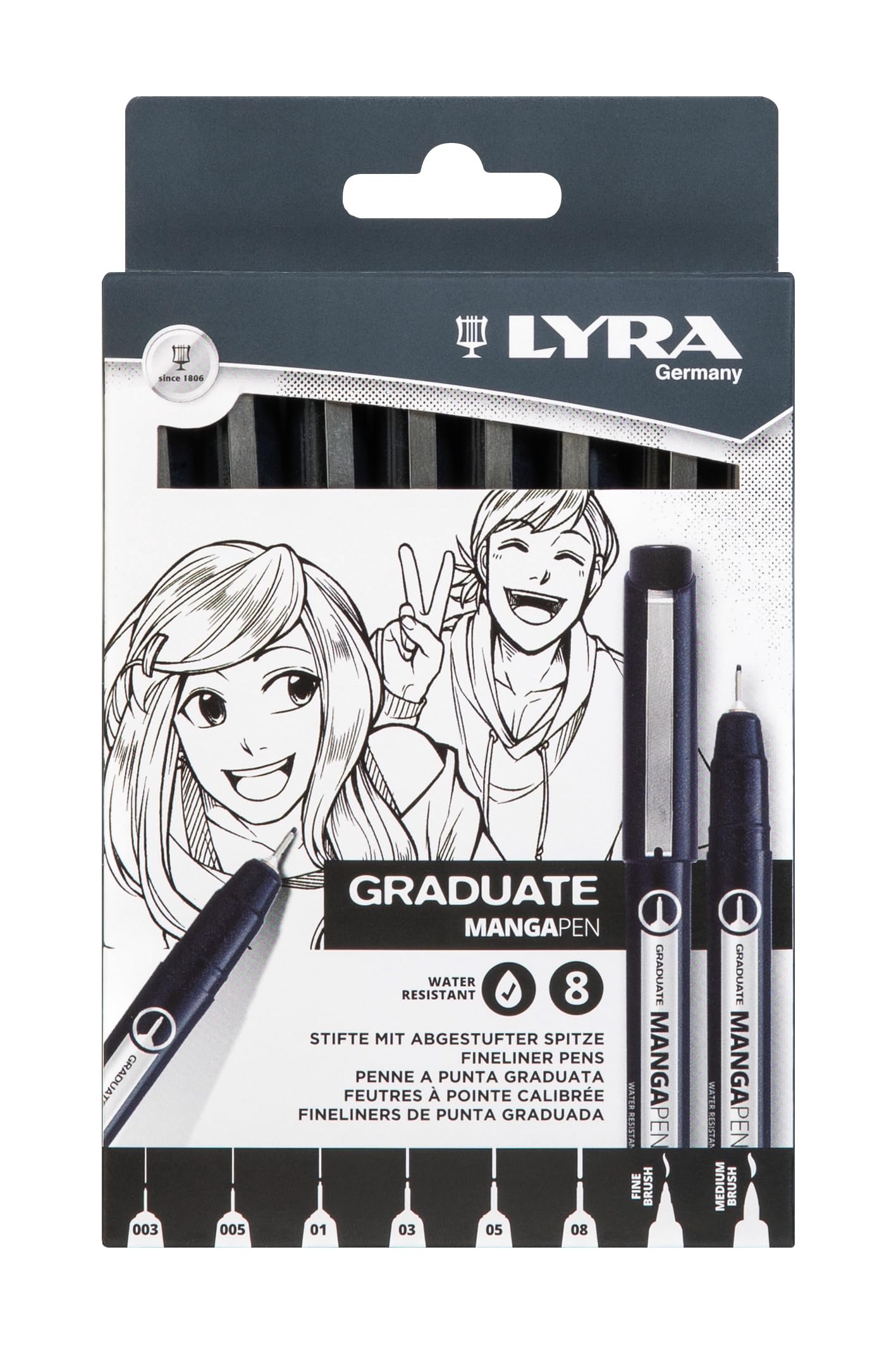 lyra-graduate-mangapen-fineliner-neri-8-pz-0-17-0-65-mm-brush image 1