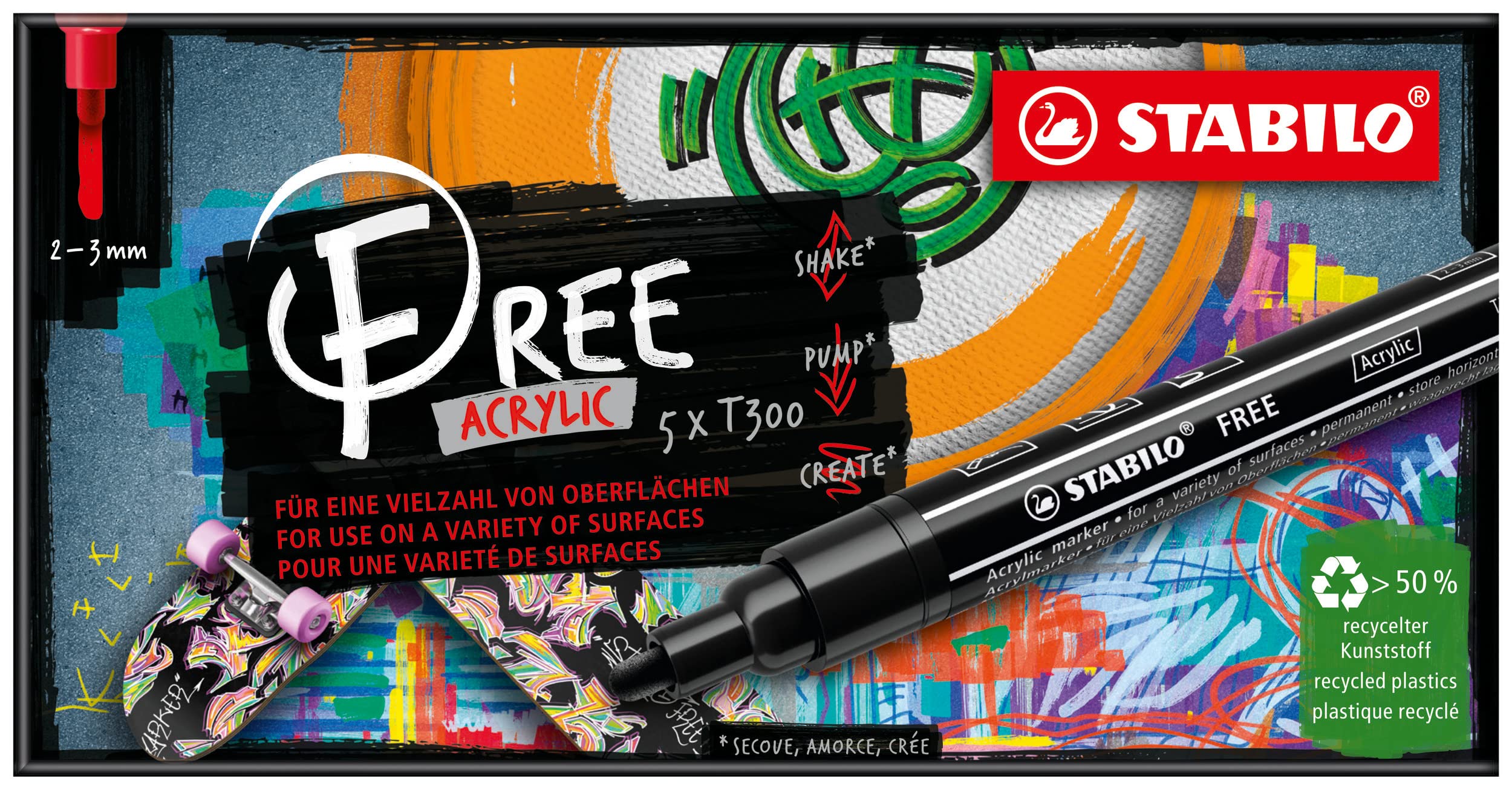 stabilo-free-acrylic-t300-marker-acrilico-punta-rotonda-2-3-mm-confezione-da-5-r image 6