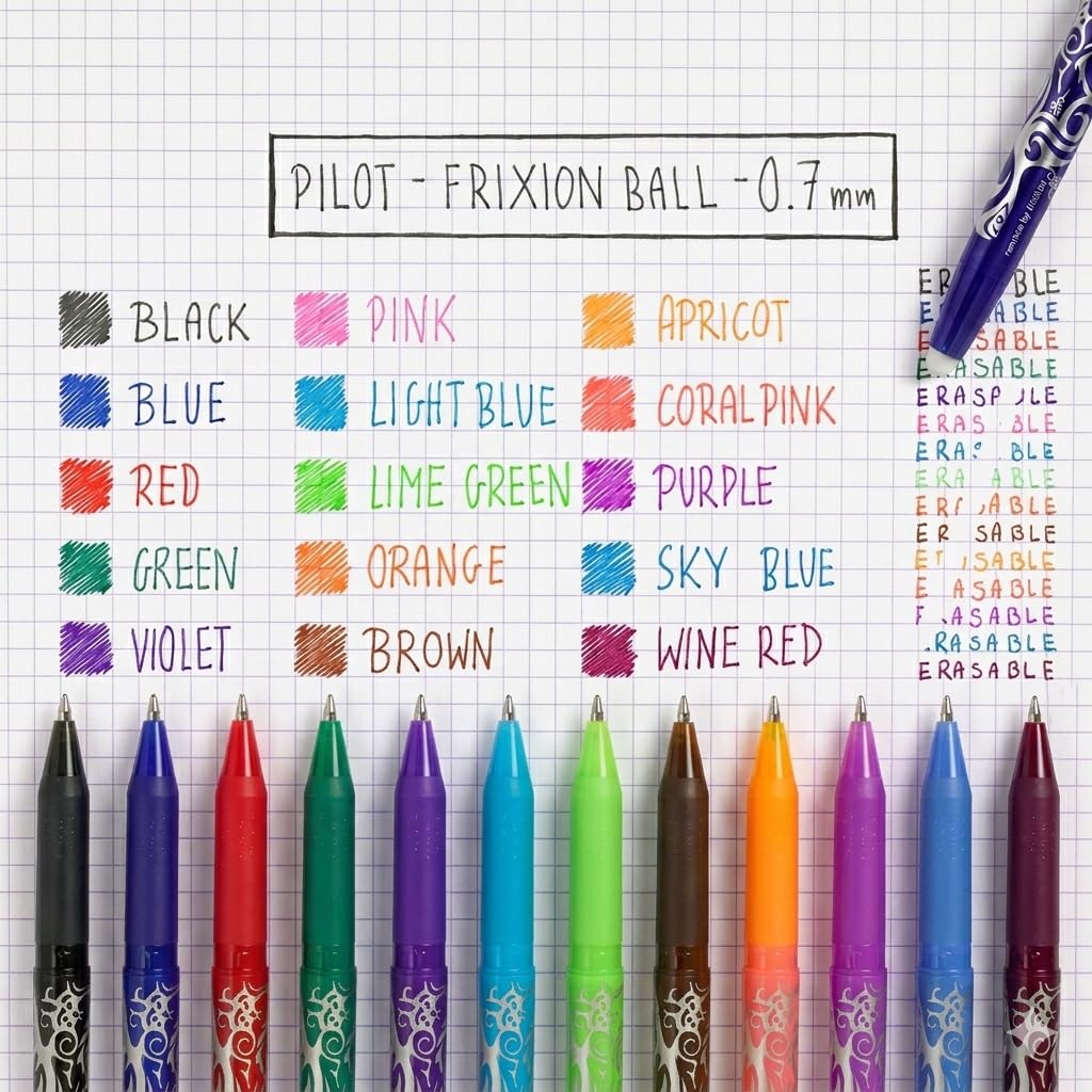 pilot-frixion-ball-07-penna-cancellabile-ricaricabile-set-5-pezzi-nero-blu-rosso image 4