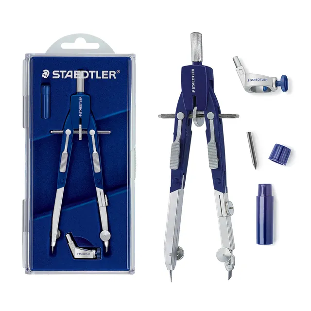 staedtler-mars-comfort-552-compasso-a-regolazione-rapida-blu-argento-con-astucci image 1