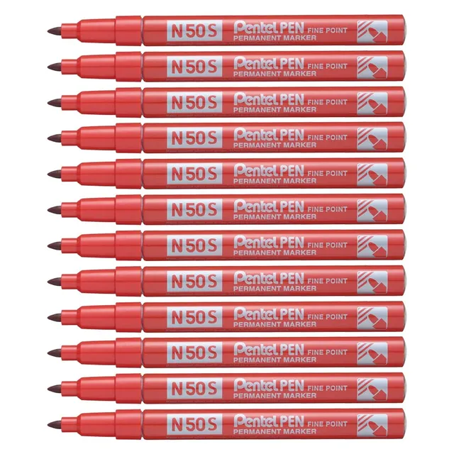 pentel-n50s-marcatore-permanente-slim-punta-fine-rosso-12-pezzi image 1