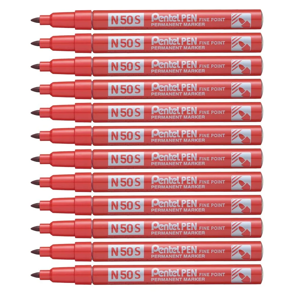 pentel-n50s-marcatore-permanente-slim-punta-fine-rosso-12-pezzi image 1