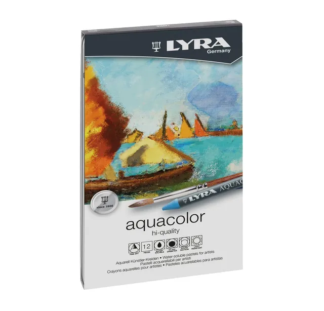 lyra-aquacolor-l5611120-pastelli-a-cera-acquerellabili-scatola-metallo-12-pezzi image 1
