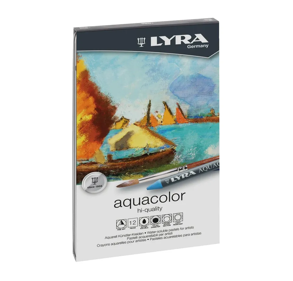 lyra-aquacolor-l5611120-pastelli-a-cera-acquerellabili-scatola-metallo-12-pezzi image 1