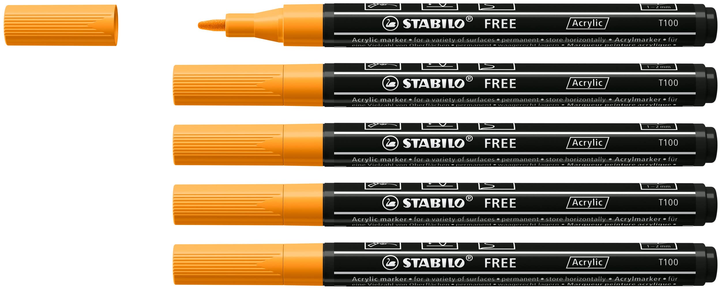 stabilo-free-acrylic-t100-marker-acrilico-1-2-mm-5-pz-arancione image 1