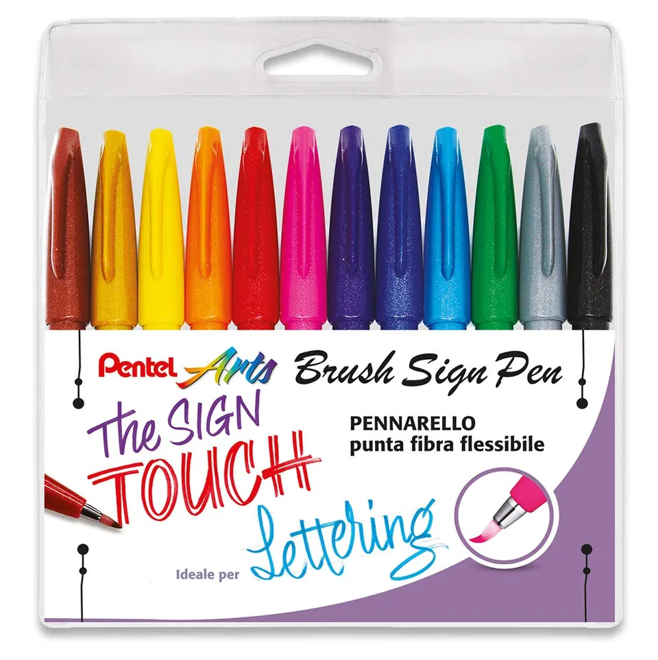 pentel-brush-sign-pen-ses15c-pennarello-brush-astuccio-12-colori image 1
