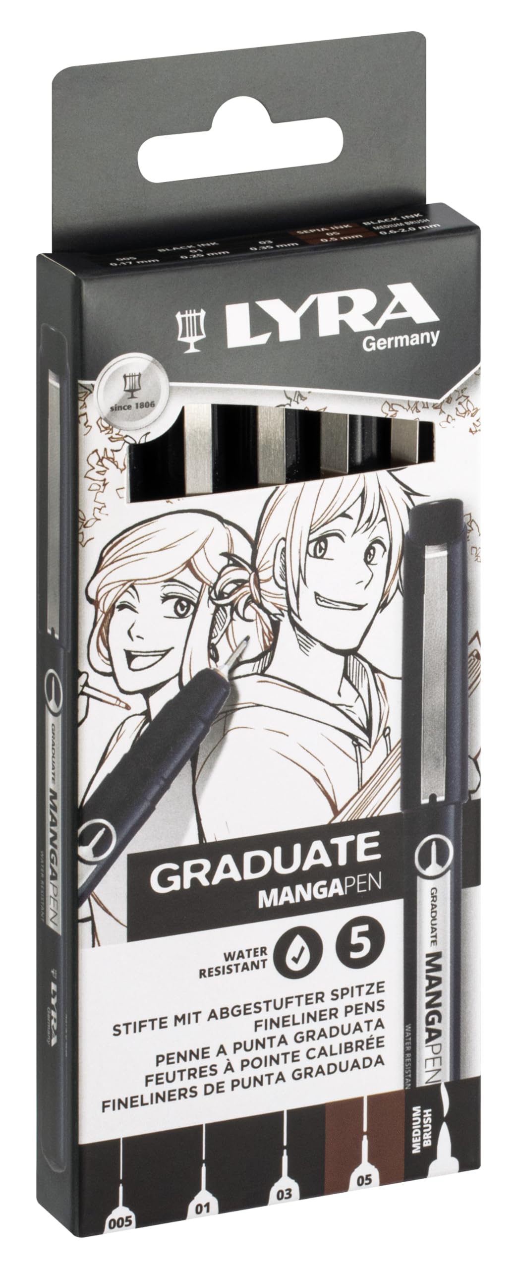lyra-graduate-mangapen-fineliner-5-pz-nero-seppia-brush image 6