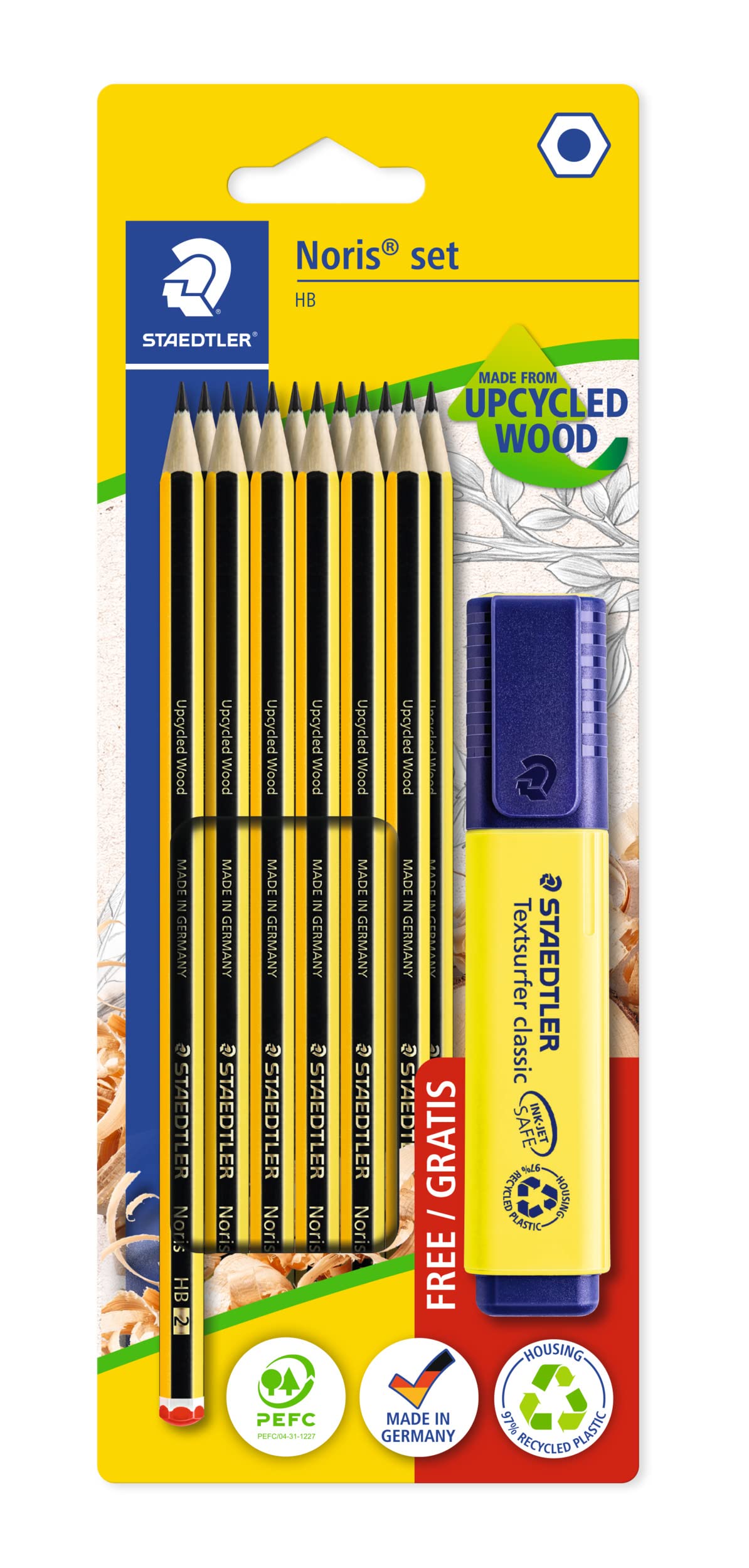 staedtler-noris-set-12-matite-hb-evidenziatore-giallo image 1