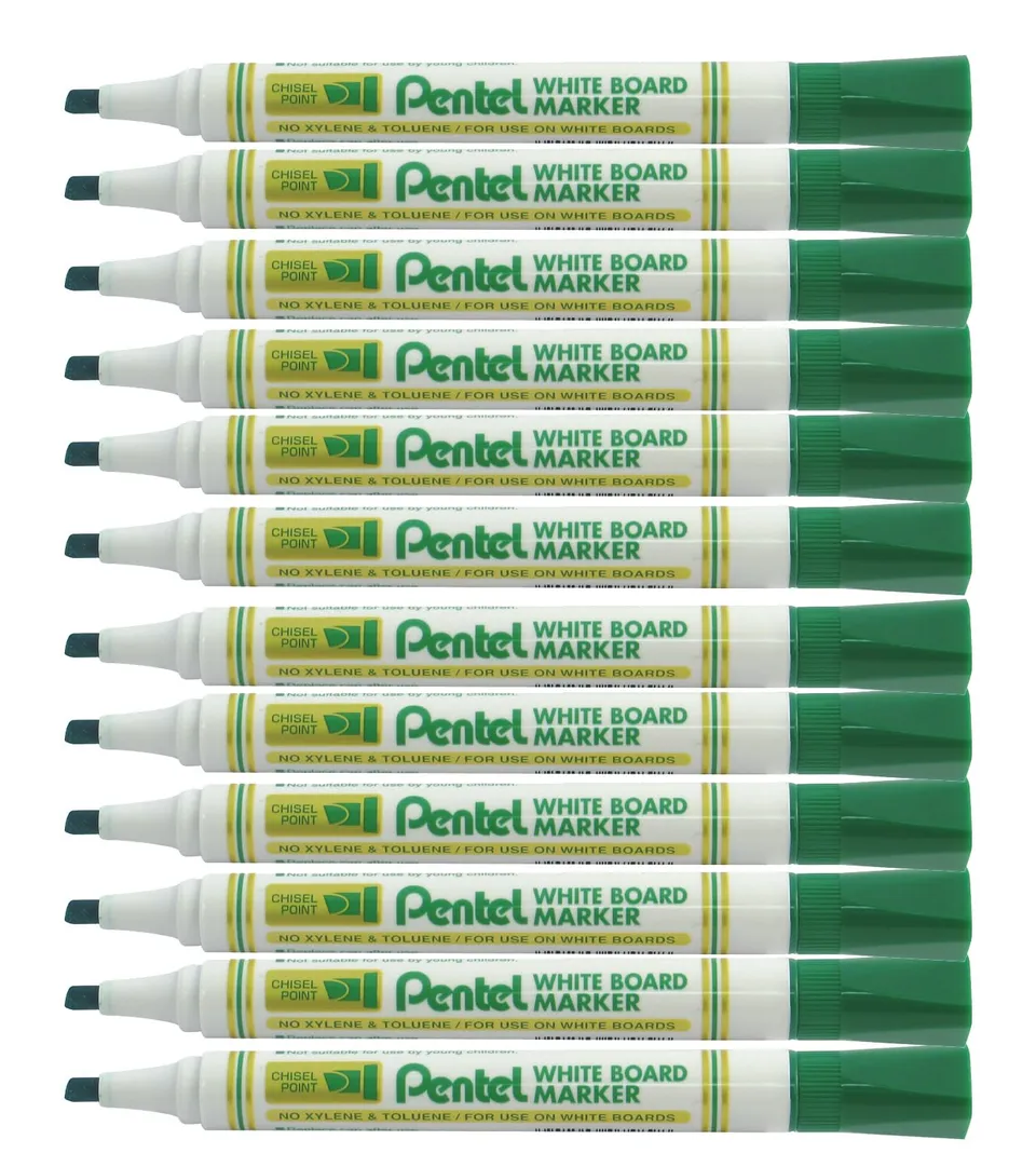 pentel-mw86-marcatore-per-lavagne-bianche-punta-scalpello-12-pezzi-verde image 1