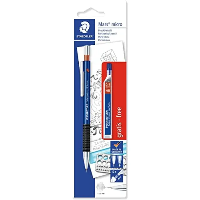 staedtler-mars-micro-portamine-0-7-mm-blu-con-mine-hb-e-gommino image 1