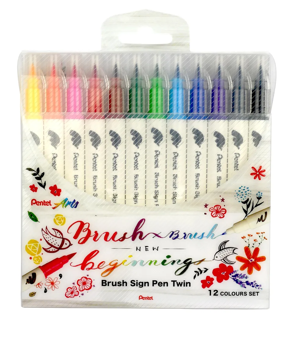 pentel-brush-sign-pen-twin-sesw30c-set-12-pennarelli-doppia-punta image 1