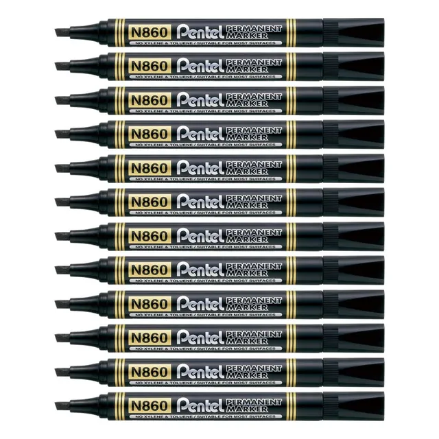 pentel-n860-marcatore-permanente-punta-scalpello-nero-confezione-12-pezzi image 1