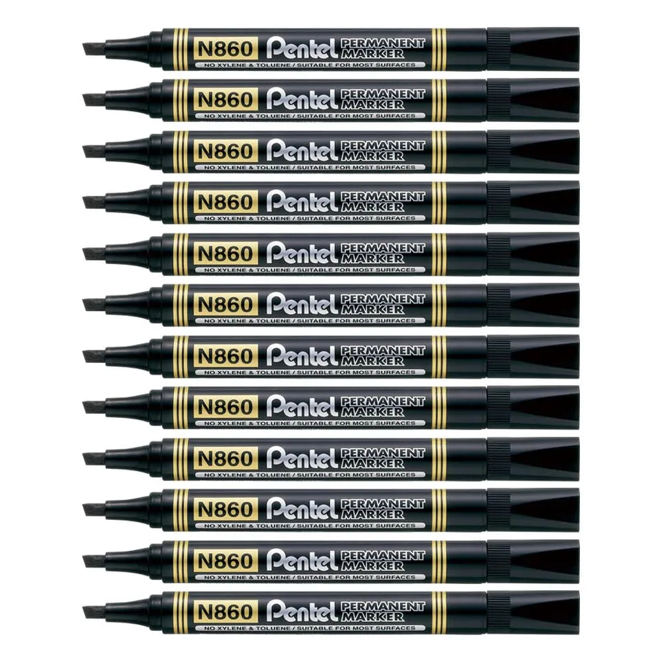 pentel-n860-marcatore-permanente-punta-scalpello-nero-confezione-12-pezzi image 1