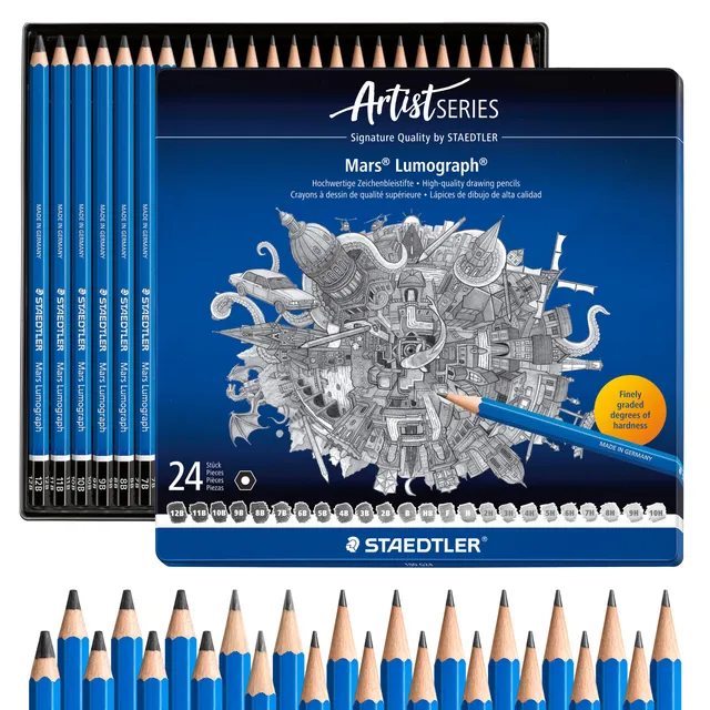 staedtler-mars-lumograph-100-matite-disegno-set-24-astuccio-metallo image 1