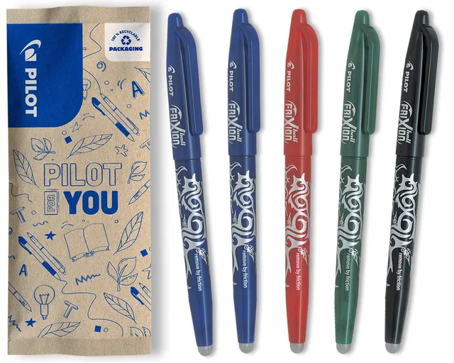pilot-frixion-ball-penna-cancellabile-0-7-mm-pacco-da-5-2-blu-nero-rosso-verde image 1