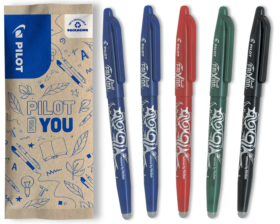 pilot-frixion-ball-penna-cancellabile-0-7-mm-pacco-da-5-2-blu-nero-rosso-verde image 1
