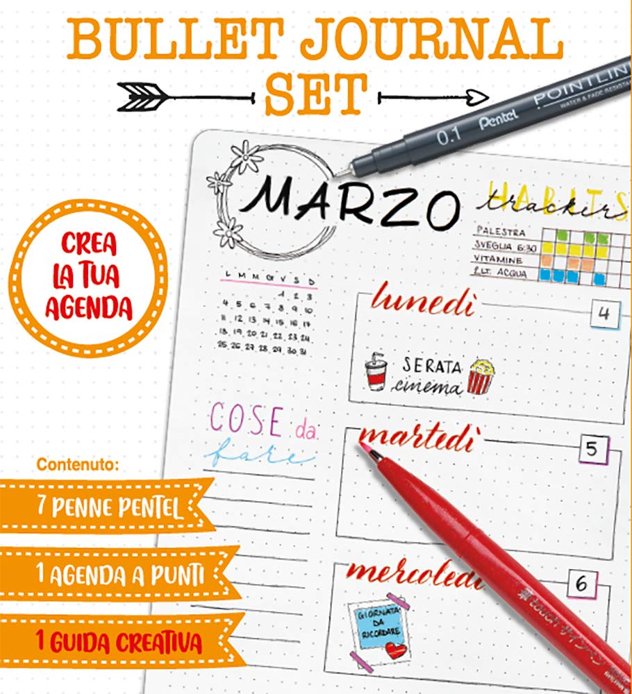 pentel-bullet-journal-set-agenda-puntinata-7-penne-e-guida-creativa image 2