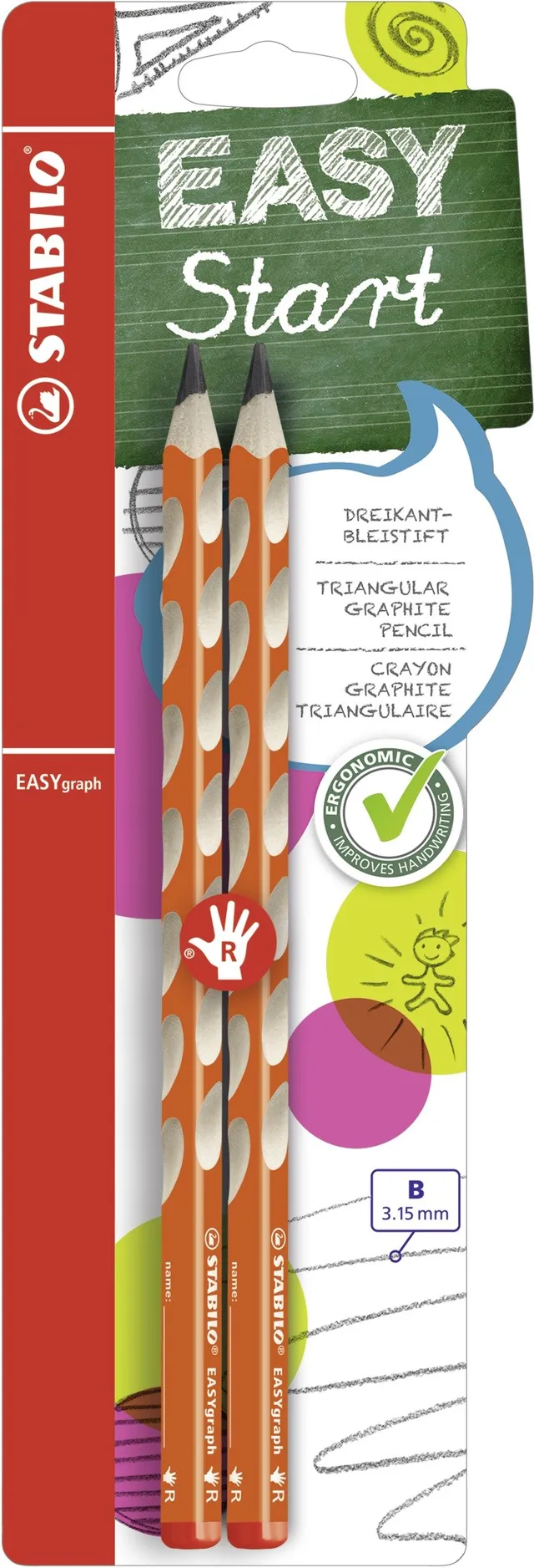 stabilo-easygraph-destrimani-arancione-pack-da-2-matita-ergonomica-b image 1