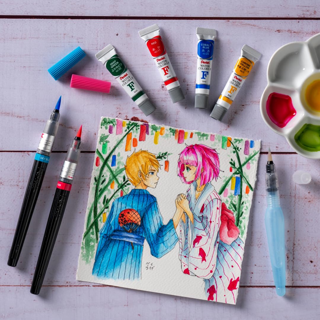 pentel-color-brush-gfl-pennarello-punta-pennello-blu-inchiostro-acquerello image 5