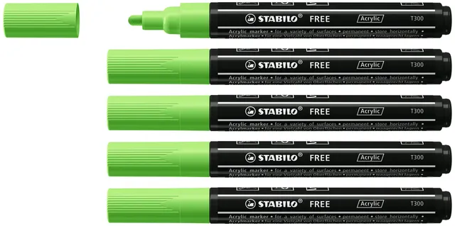 stabilo-free-acrylic-t300-verde-chiaro-2-3-mm-marker-acrilici-confezione-5-pezzi image 1