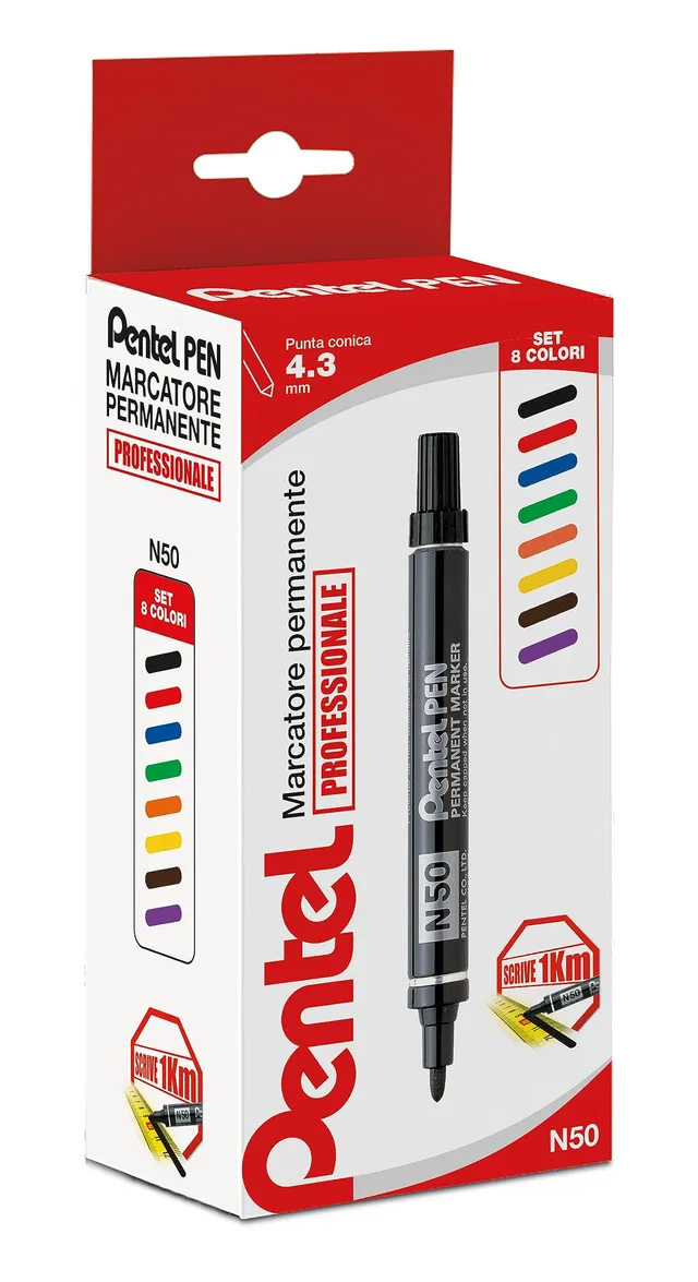 pentel-n50-marcatore-permanente-punta-conica-astuccio-8-colori-assortiti image 1