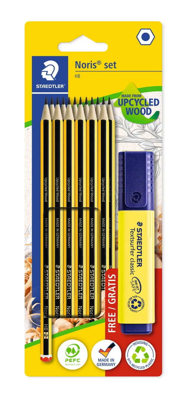 staedtler-noris-set-12-matite-hb-evidenziatore-giallo image 1