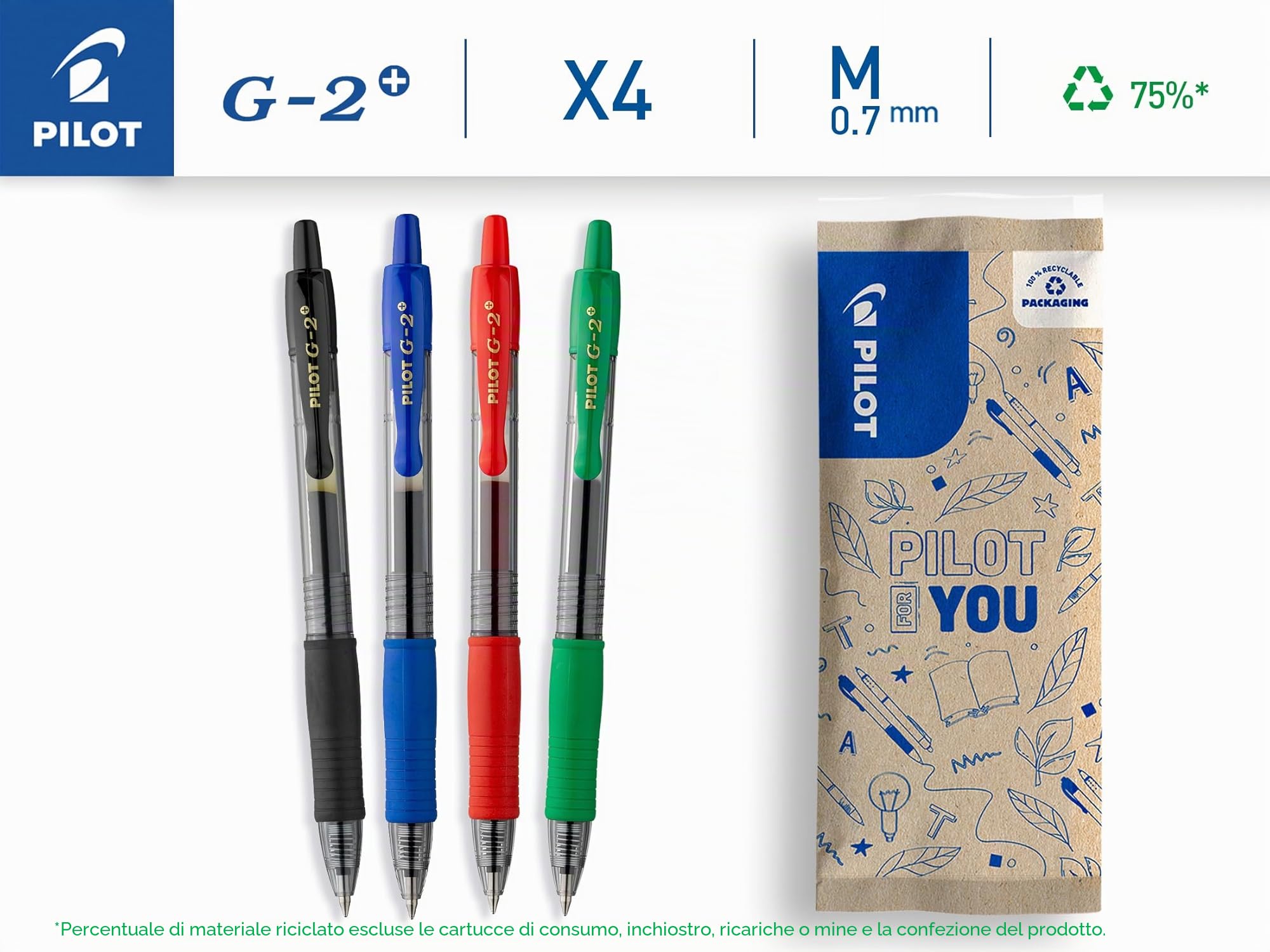 pilot-g-2-07-penna-gel-retrattile-0-7-mm-confezione-4-colori-nero-blu-rosso-verd image 2