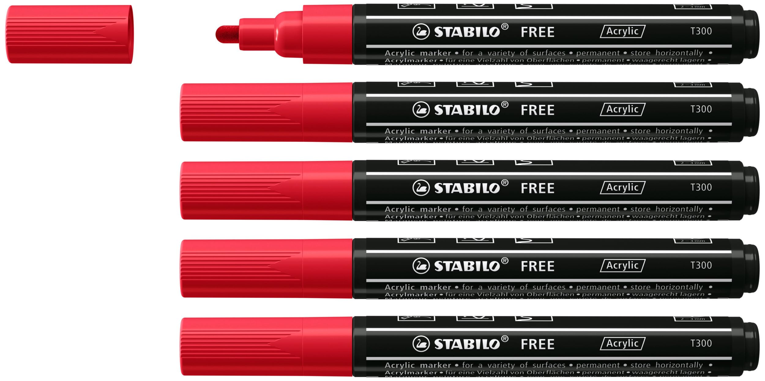 stabilo-free-acrylic-t300-verde-chiaro-2-3-mm-marker-acrilici-confezione-5-pezzi image 8