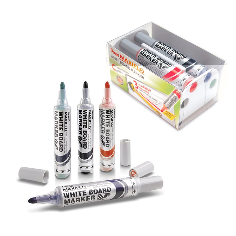 pentel-maxiflo-mwl5m-marcatore-per-lavagne-bianche-punta-6-0-mm-set-4-pezzi-nero image 2