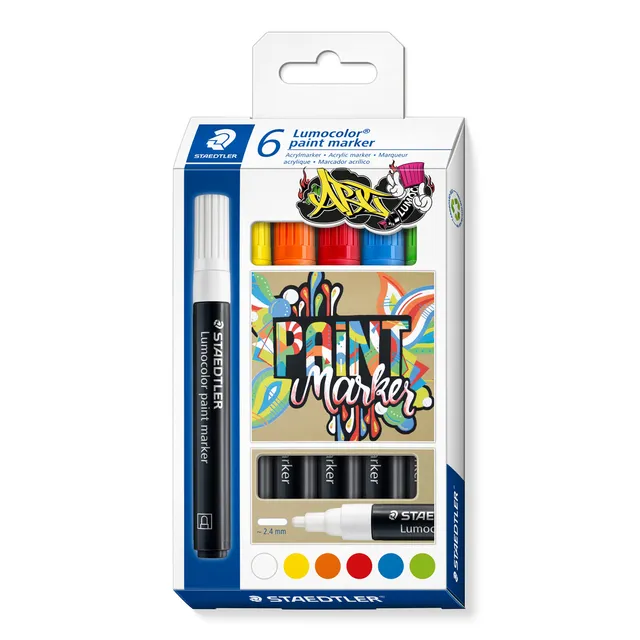 staedtler-lumocolor-349-c6-pennarelli-a-vernice-punta-2-4-mm-confezione-6-colori image 1
