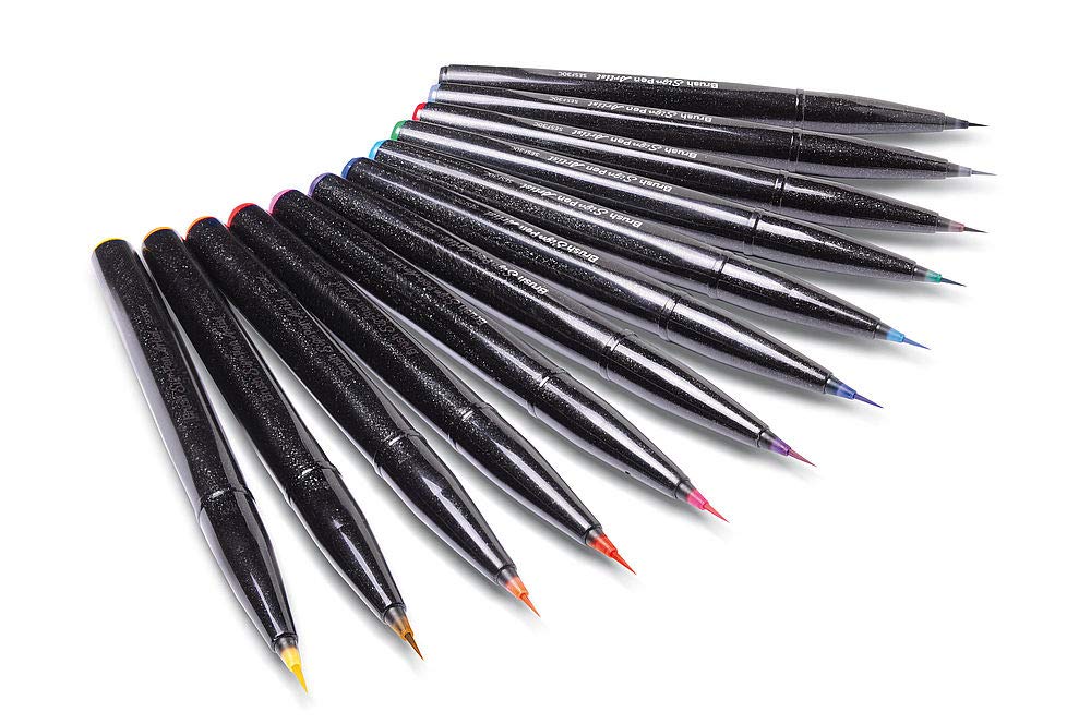 pentel-brush-sign-pen-artist-punta-a-pennello-extra-fine-set-4-pezzi-nero-aranci image 5