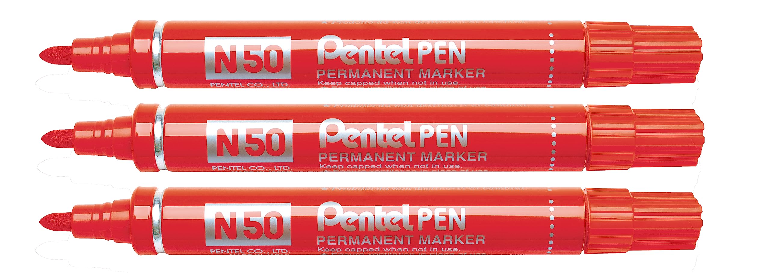 pentel-n50-marcatore-permanente-punta-conica-rosso-confezione-3-pezzi image 1