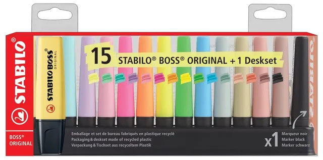 stabilo-boss-original-set-scrivania-15-pezzi-5-fluo-5-pastello-4-naturecolors-ne image 1