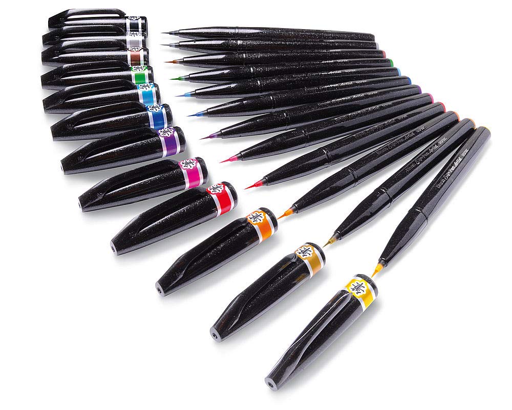 pentel-brush-sign-pen-artist-punta-a-pennello-extra-fine-set-4-pezzi-nero-aranci image 4