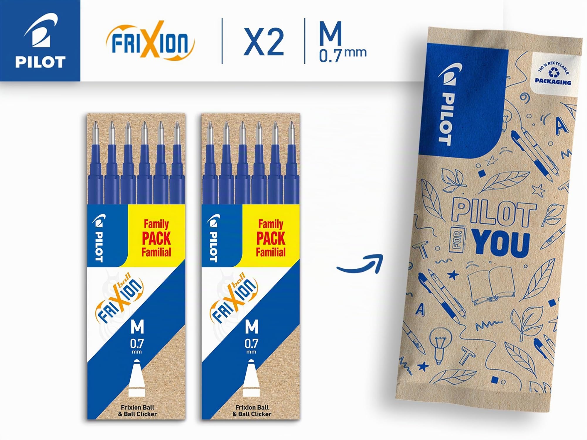 pilot-frixion-penna-cancellabile-set-12-ricariche-blu-punta-media-0-7-mm image 2